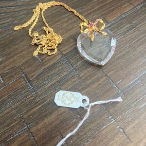 Lenox Gold and Clear Heart Necklace with Pink Accent